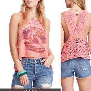 Free People Luau Crochet Knit Floral Tank Top sz M